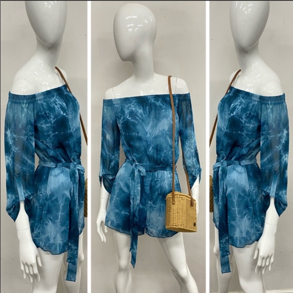 NEW! Teal Blue Tie Dye Off the Shoulder Romper